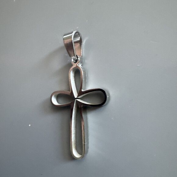 Stainless Steel Cross Pendant Scripture Silver Plated 24 Inch Chain Religious - Picture 2 of 6